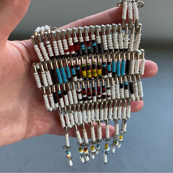 Vintage 70s Native American Thunderbird Beaded Necklace fringe festival boho - Picture 3 of 10